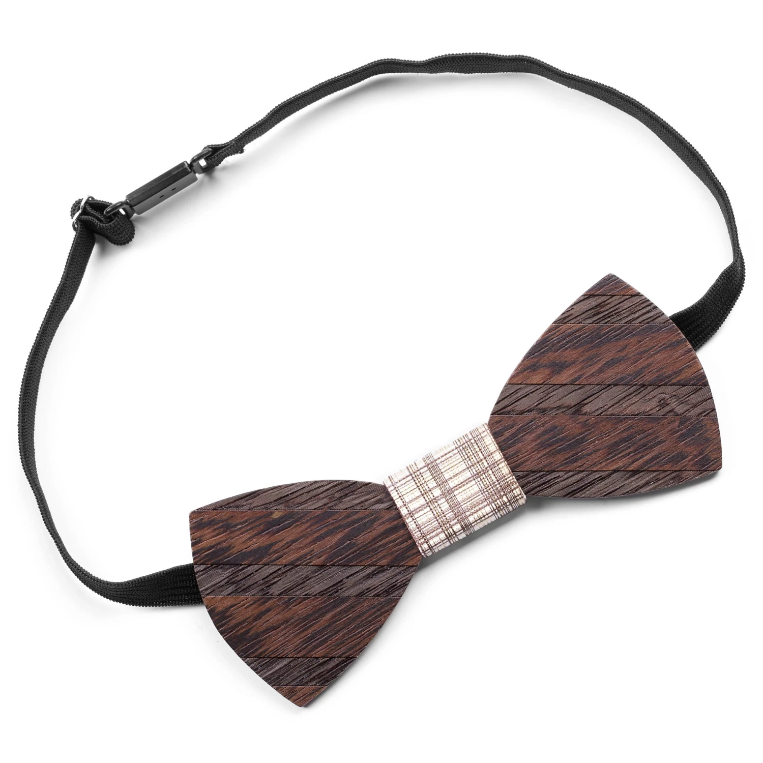African Wood Bow Tie With White & Burgundy Cloth Centerpiece - Image 2