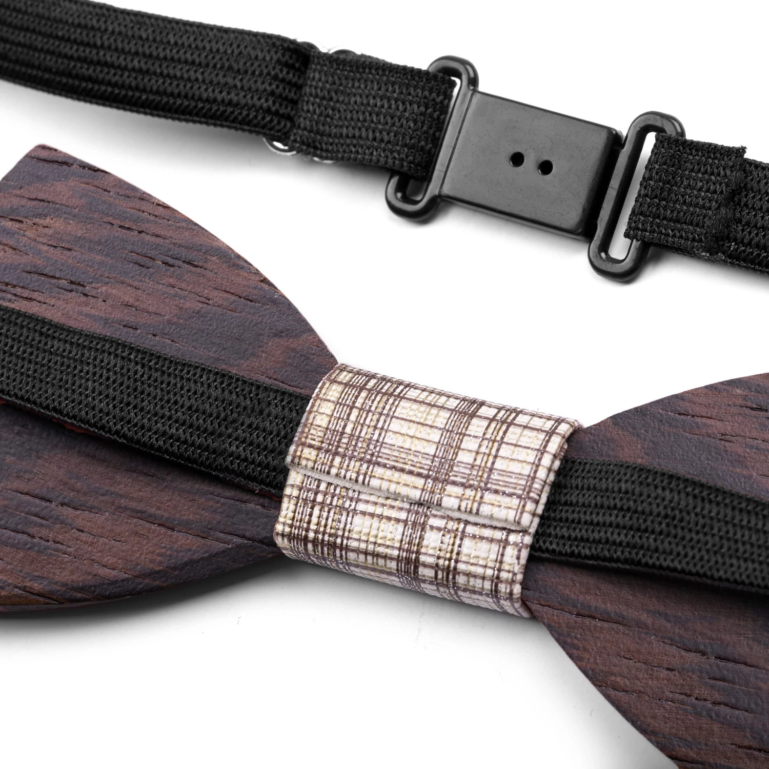 African Wood Bow Tie With White & Burgundy Cloth Centerpiece - Image 3