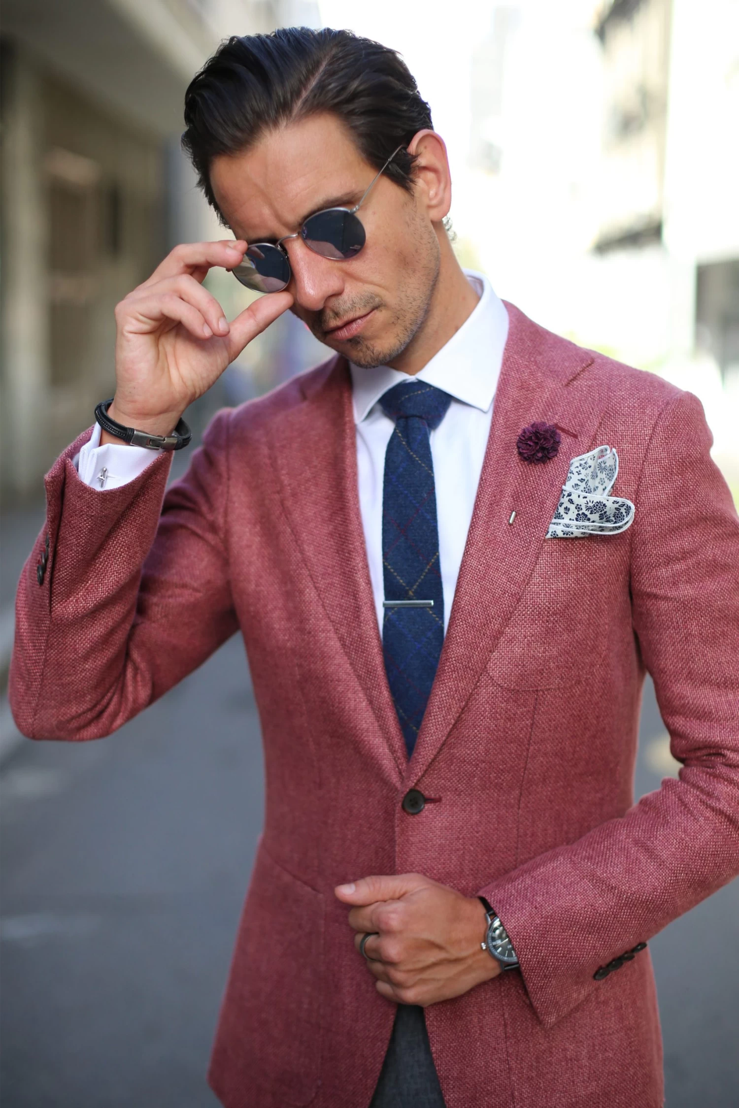 Blue Chequered Handmade Wool Tie - Image 8