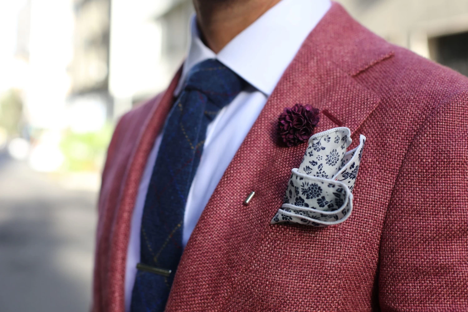 Blue Chequered Handmade Wool Tie - Image 7