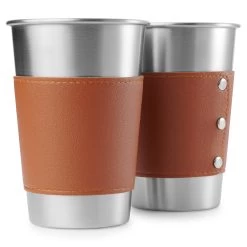 Deluxe Stainless Steel & Leather Drinking Glass | 500 Ml