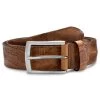 Vincio | Brown Full Grain Leather Belt With Gator Print