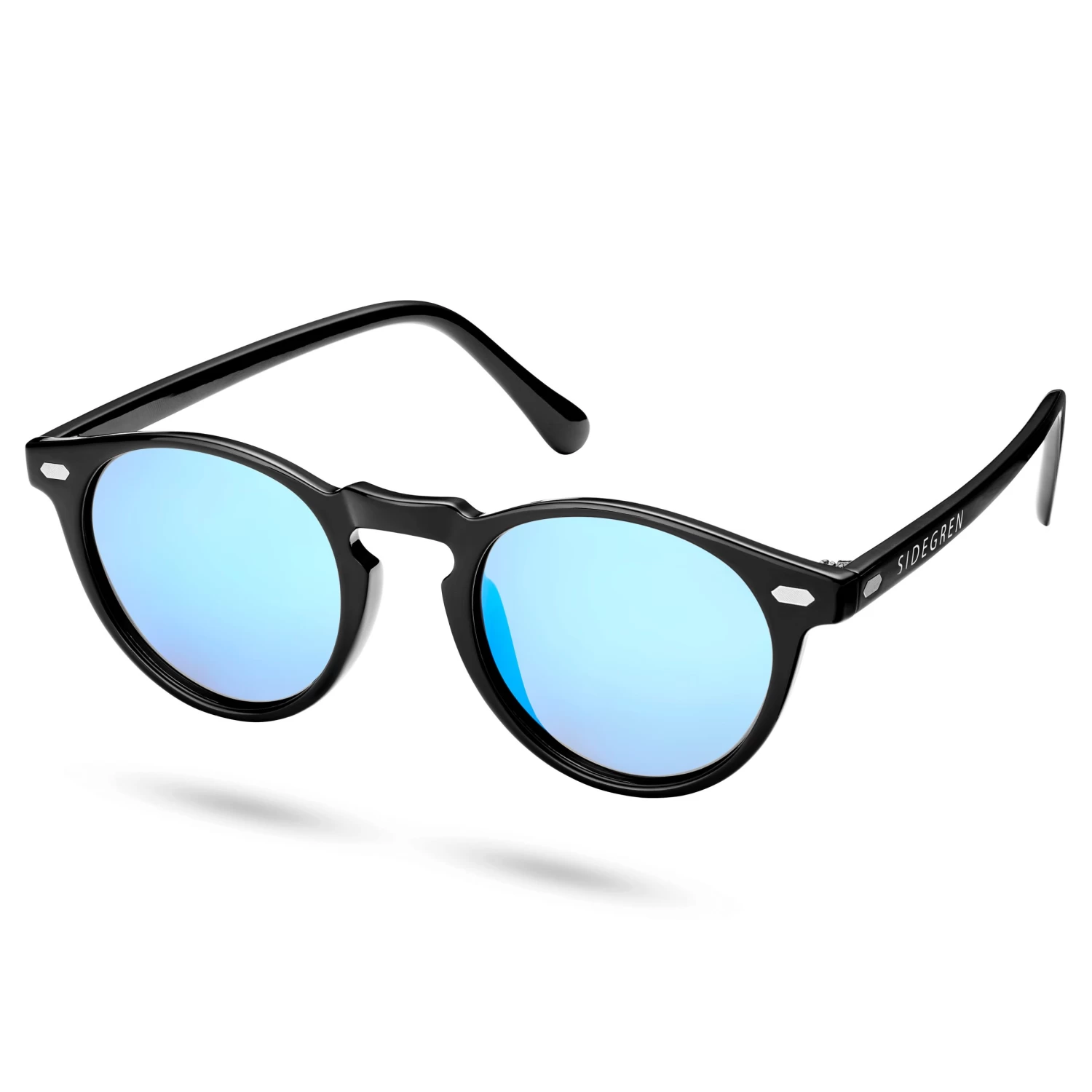 Retro Round Black & Baby Blue Polarised Sunglasses - Image 2