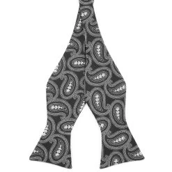 Charcoal & White Paisley Microfiber Self-Tie Bow Tie