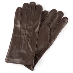 Cuffed Dark Brown Perforated Touchscreen Compatible Sheep Leather Gloves