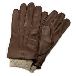 Sweater Cuffed Brown Touchscreen Compatible Sheep Leather Gloves