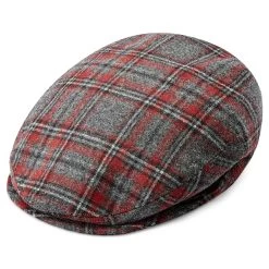 Fido | Camouflage Gray, Cherry Red, Black & White Plaid Flat Cap