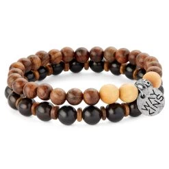 Wave | Natural Black & Earth Tones Wooden Bracelet Set