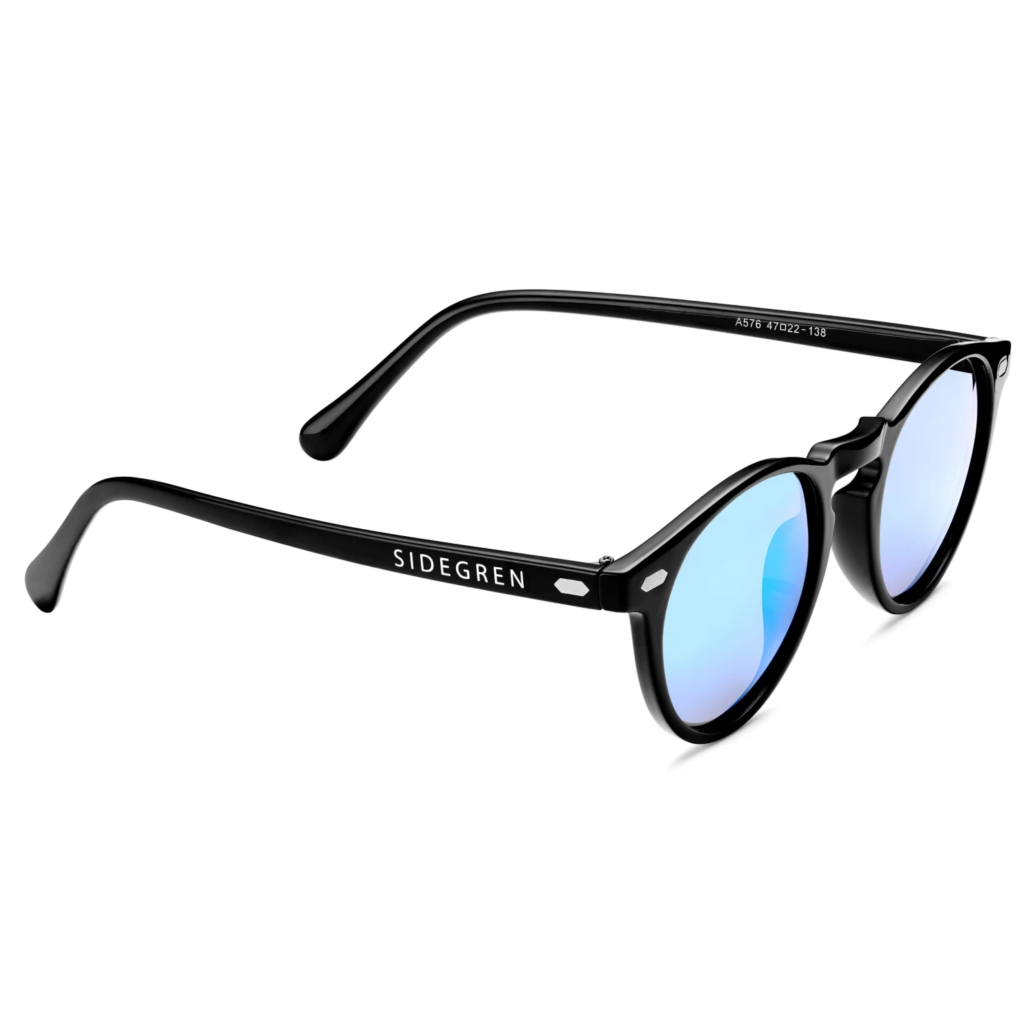 Retro Round Black & Baby Blue Polarised Sunglasses - Image 3