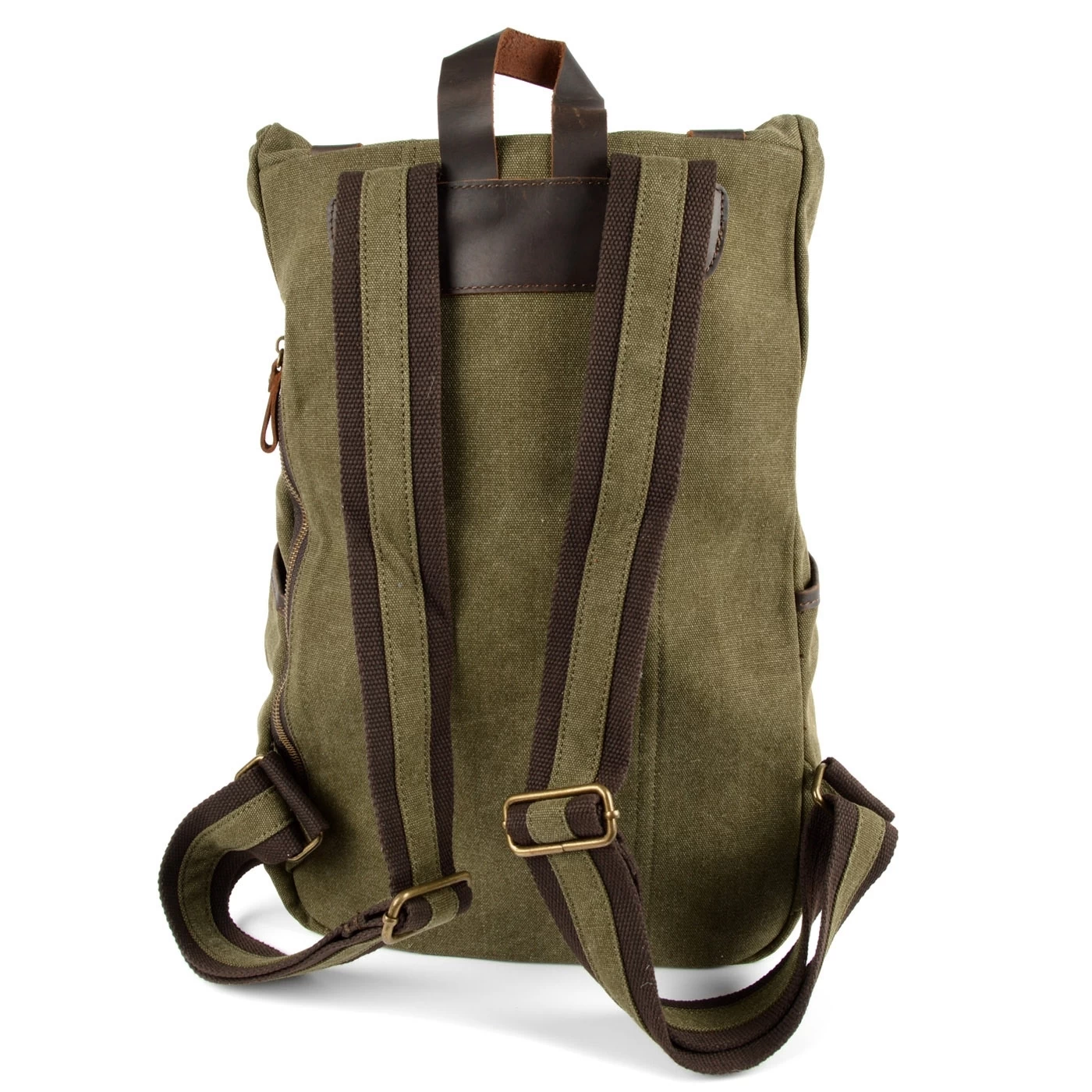 Olive Green Canvas & Taupe Leather Backpack - Image 6