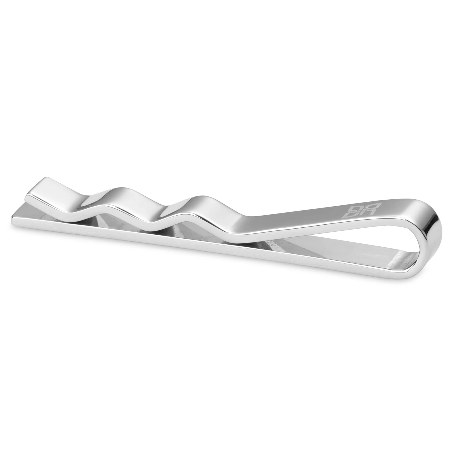 Geo Remix | Silver-Tone & Grey Patterned Stainless Steel Tie Bar - Image 2