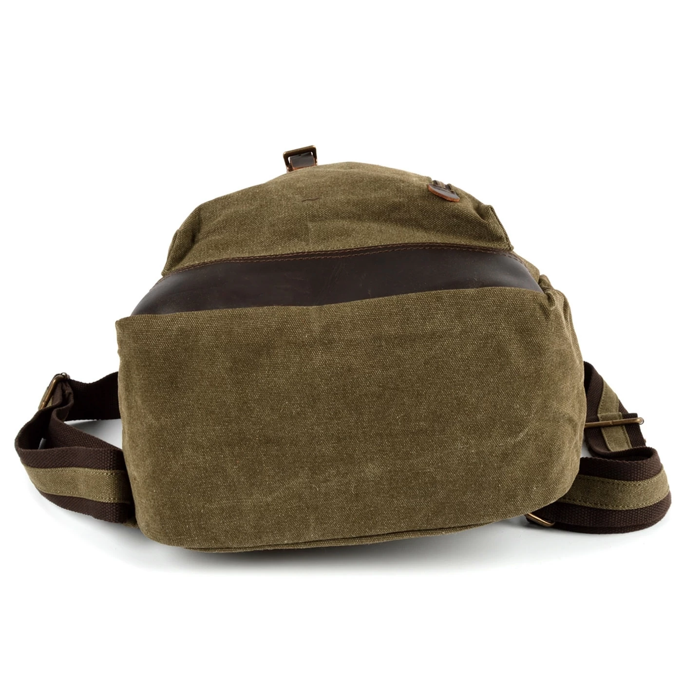 Olive Green Canvas & Taupe Leather Backpack - Image 10