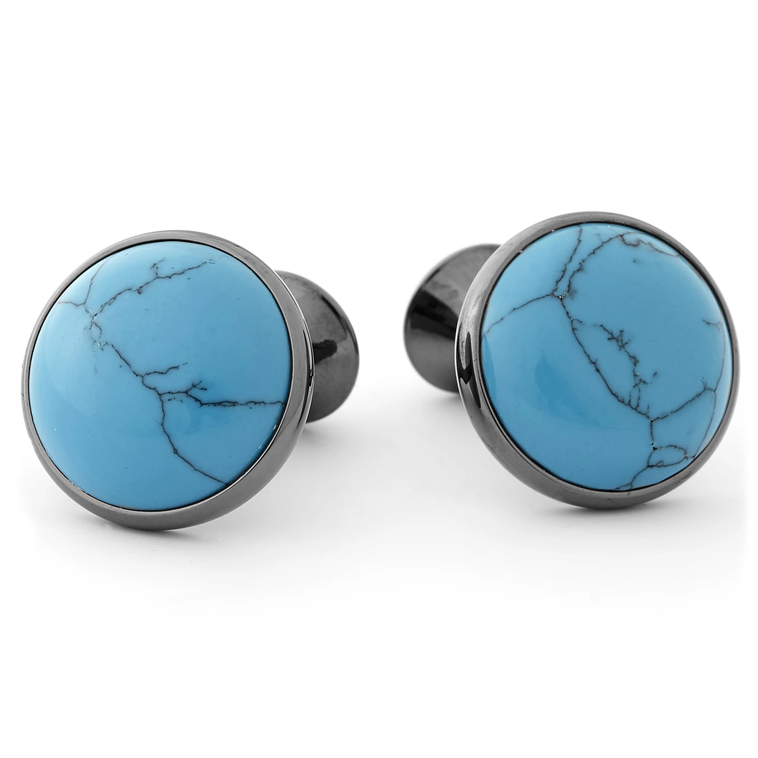 Gray & Turquoise Gemstone Cufflinks & Tie Clip Set - Image 2
