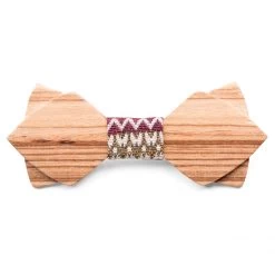 Navajo Zebrawood Double Wenge Bow Tie With Patterned Fabric Detail