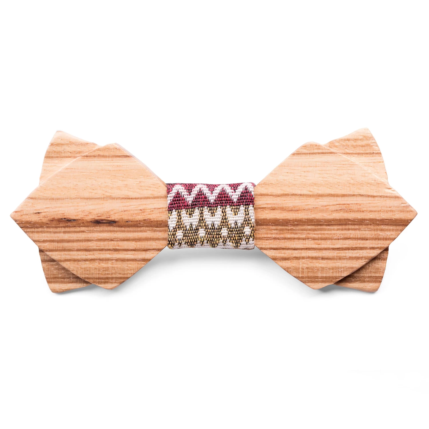 Navajo Zebrawood Double Wenge Bow Tie With Patterned Fabric Detail