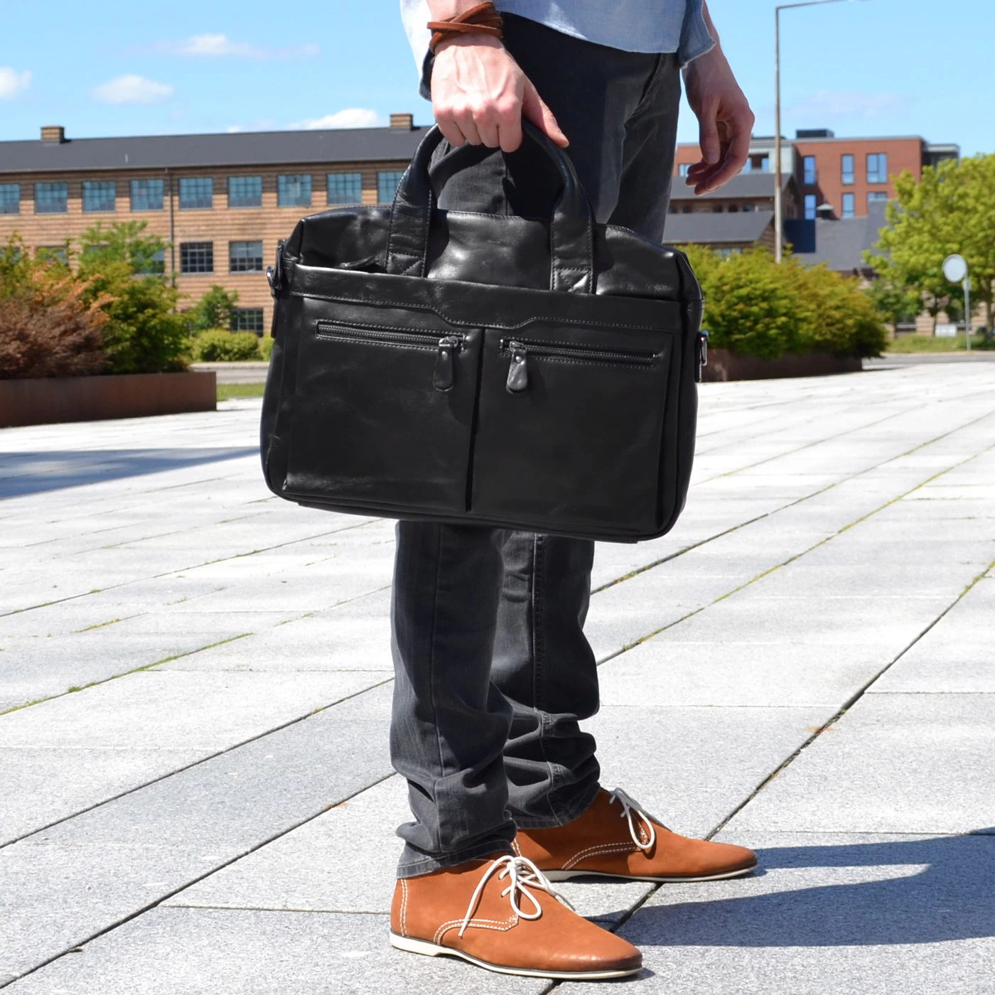 Black Mark Leather Computer Bag - Image 9