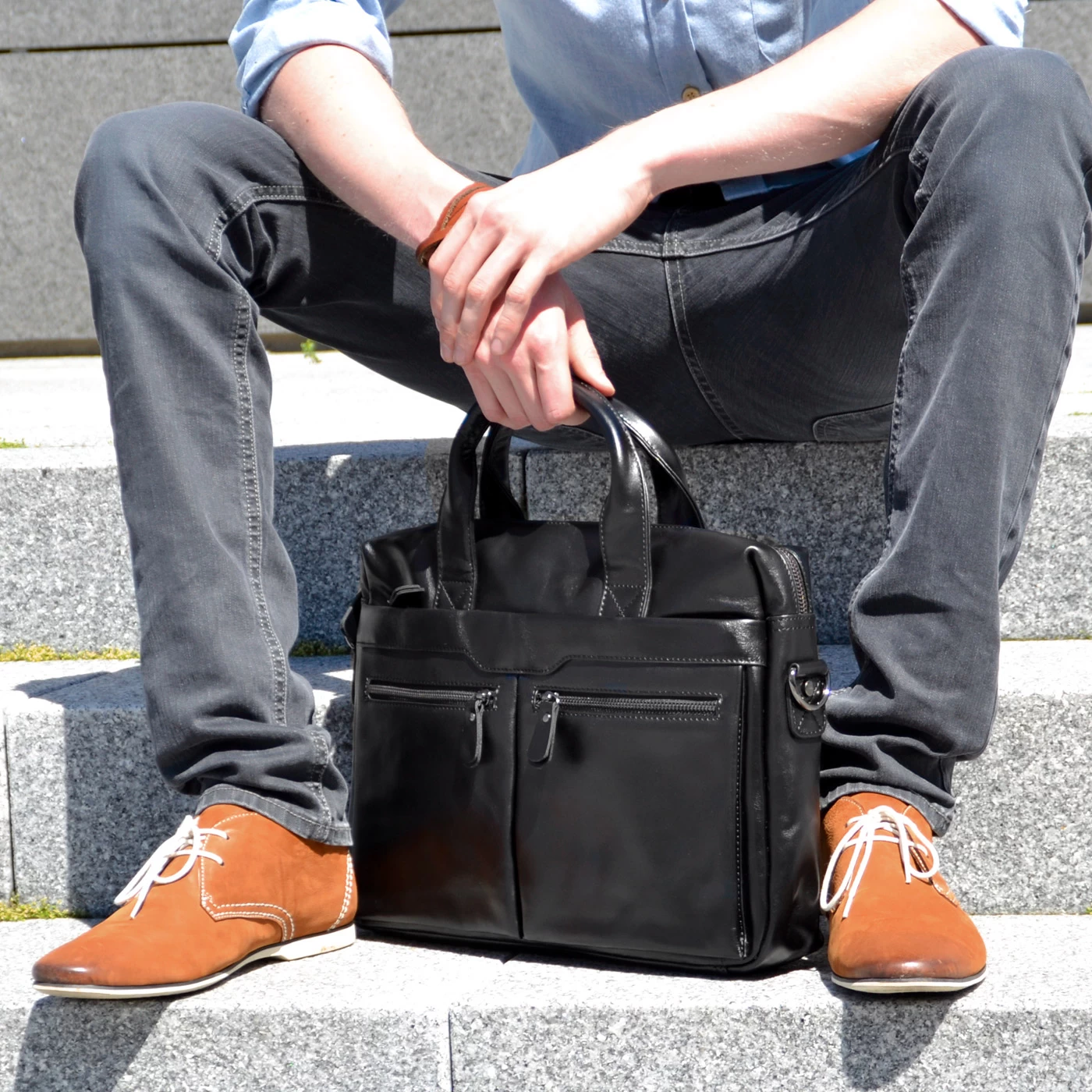 Black Mark Leather Computer Bag - Image 7