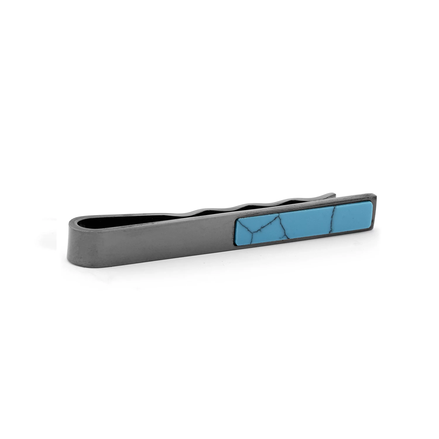 Short Turquoise Stone & Grey Tie Bar