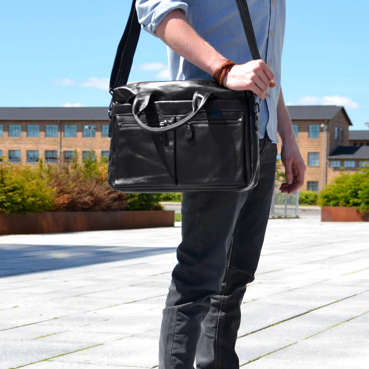 Black Mark Leather Computer Bag - Image 8