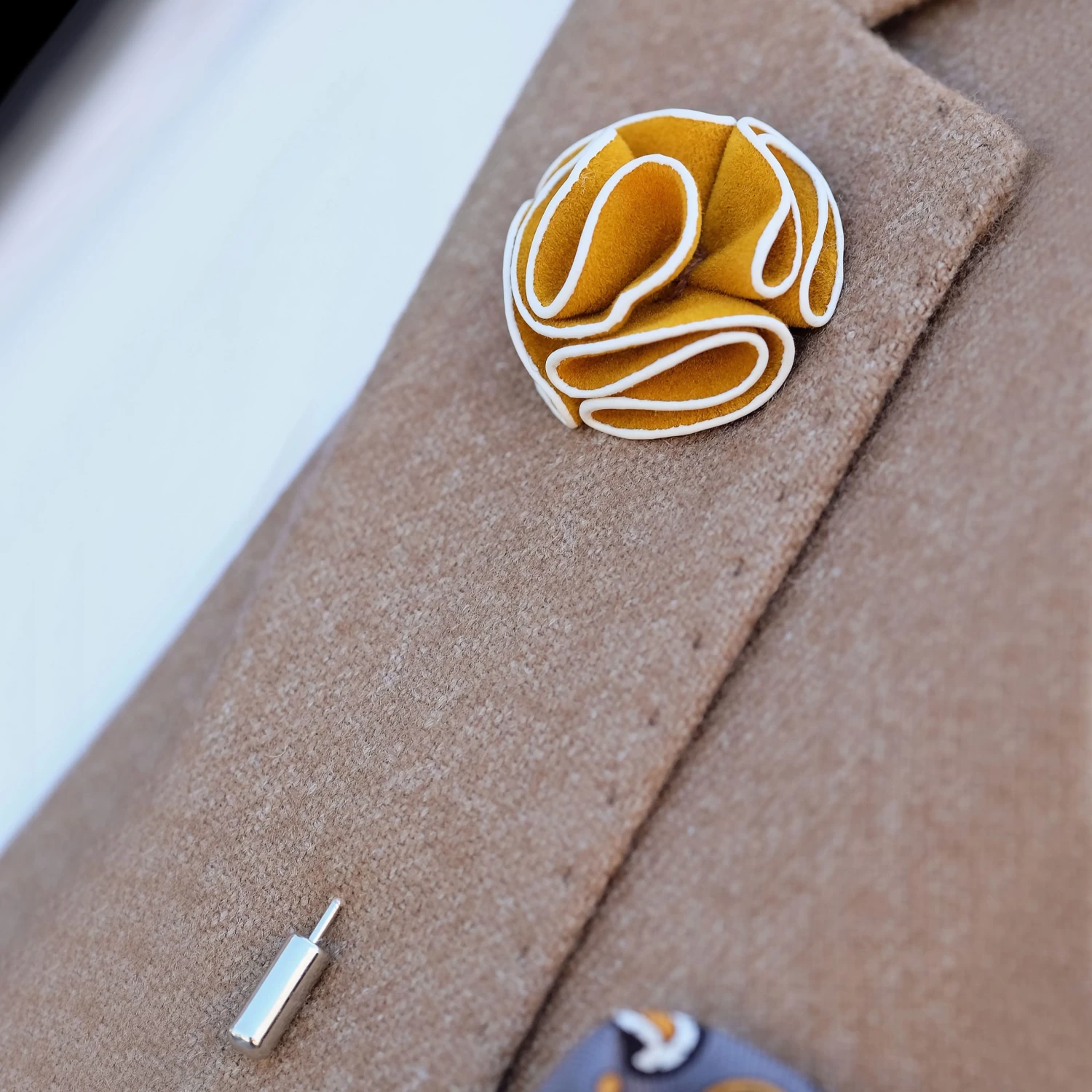 Light Brown & White Camelia Lapel Pin - Image 3