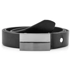 Classic Metal Buckle & Black Leather Belt