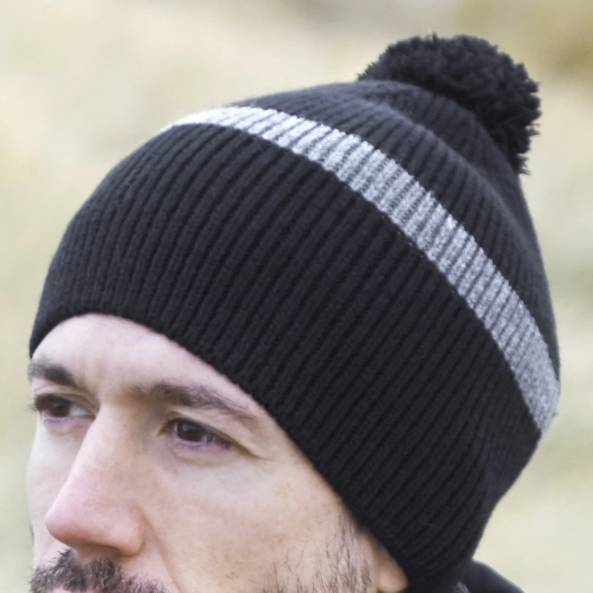 Montagna | Black & Camouflage Grey Fine Knitted Beanie With Tassel - Image 8