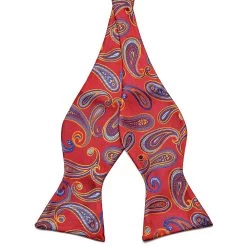 Cherry Red Paisley Silk Self-Tie Bow Tie