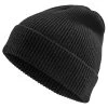 Black Merino Wool Chunky Knitted Rib Beanie