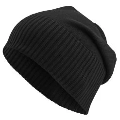 Kite | Black Lightweight Organic Cotton Chunky & Fine Knitted Rib Beanie