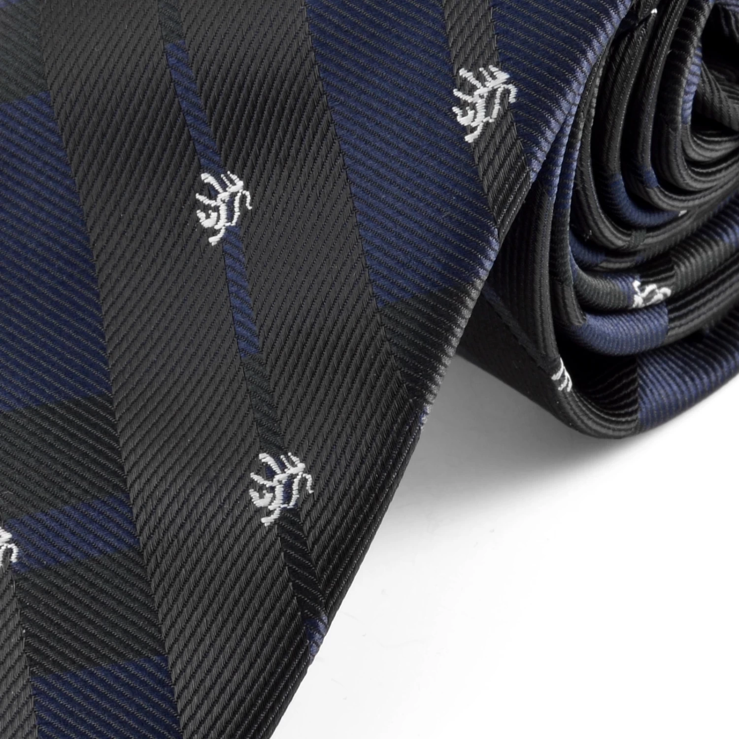 Black, Dark Blue & White Patterned Polyester Tie - Image 2