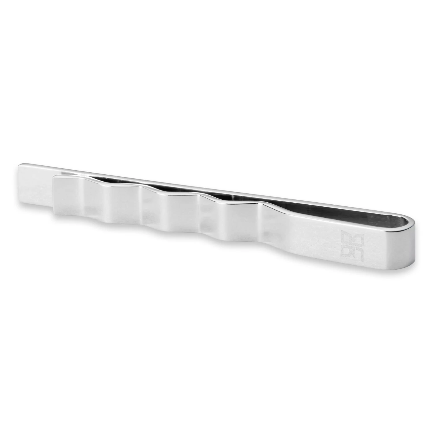 Geo Remix | Silver-Tone & Blue Square Stainless Steel Tie Bar - Image 3