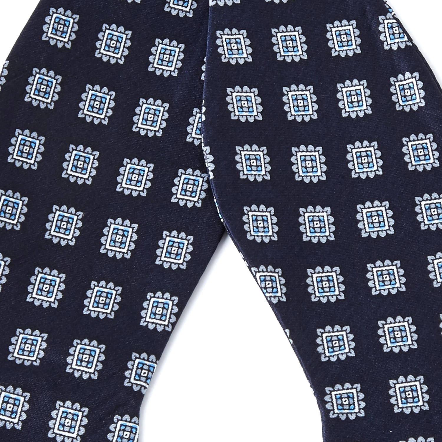 Navy & Light Blue Geometric Silk Self-Tie Bow Tie - Image 2
