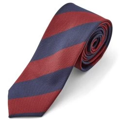 Dark Blue & Burgundy Diagonal Striped Polyester Tie