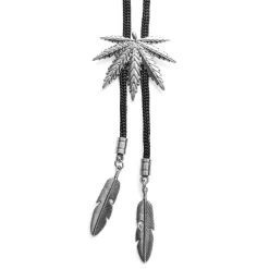 Metal Marijuana Leaf & Feathers Adjustable Bolo Tie