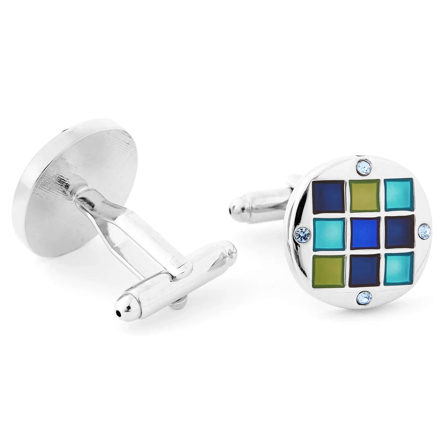 Silver-Tone Blue Marine Stone Cufflinks & Tie Clip Set - Image 3