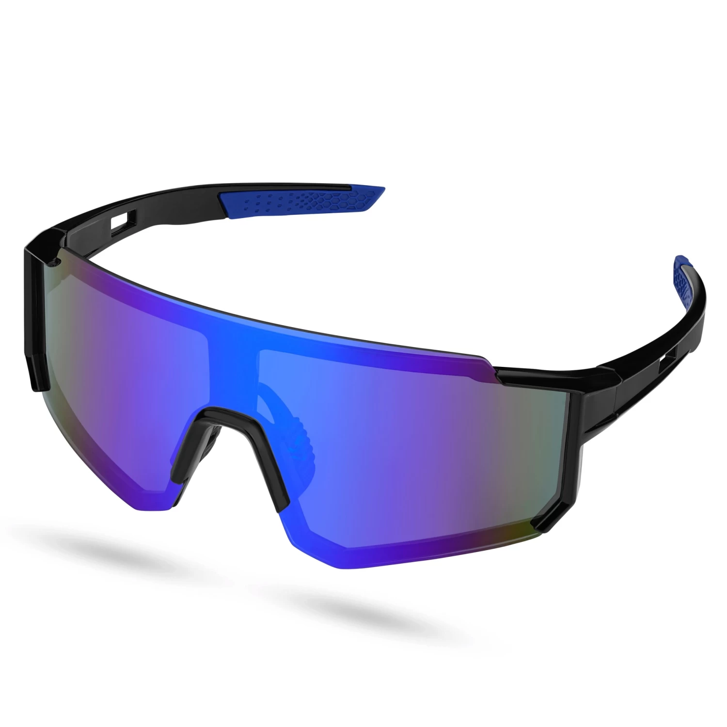 Black & Blue Wraparound Sports Sunglasses - Image 2
