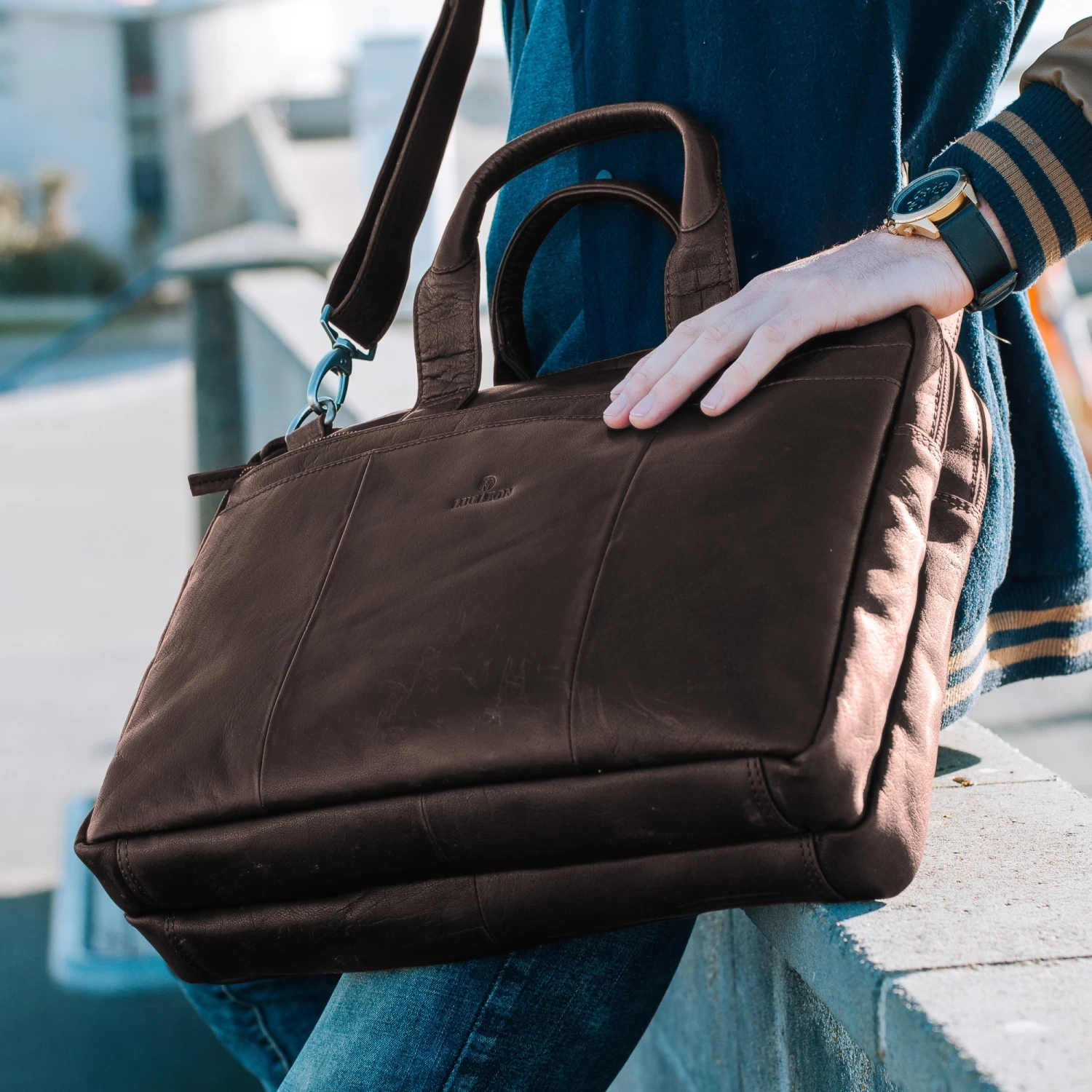 Montreal Brown Leather Laptop Bag - Image 3