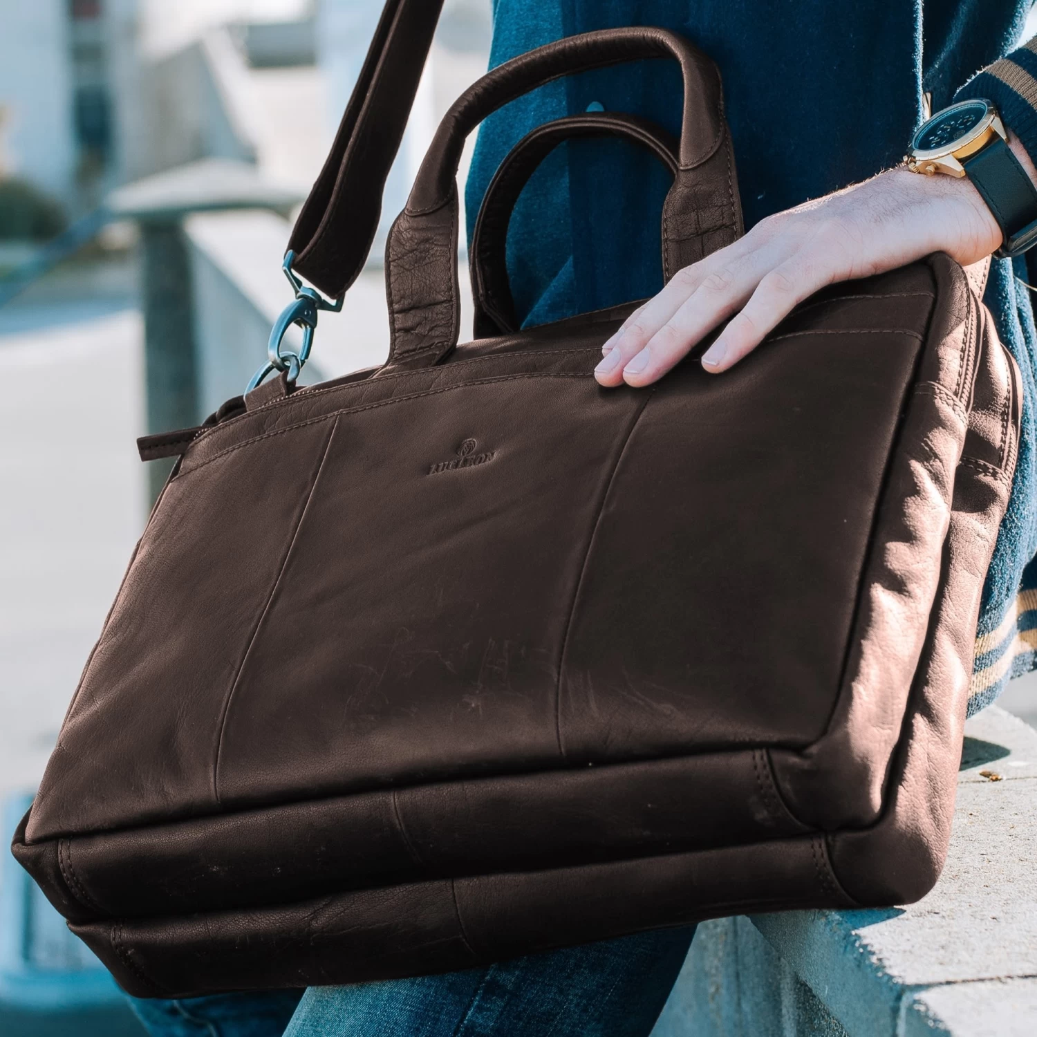 Montreal Brown Leather Laptop Bag - Image 14