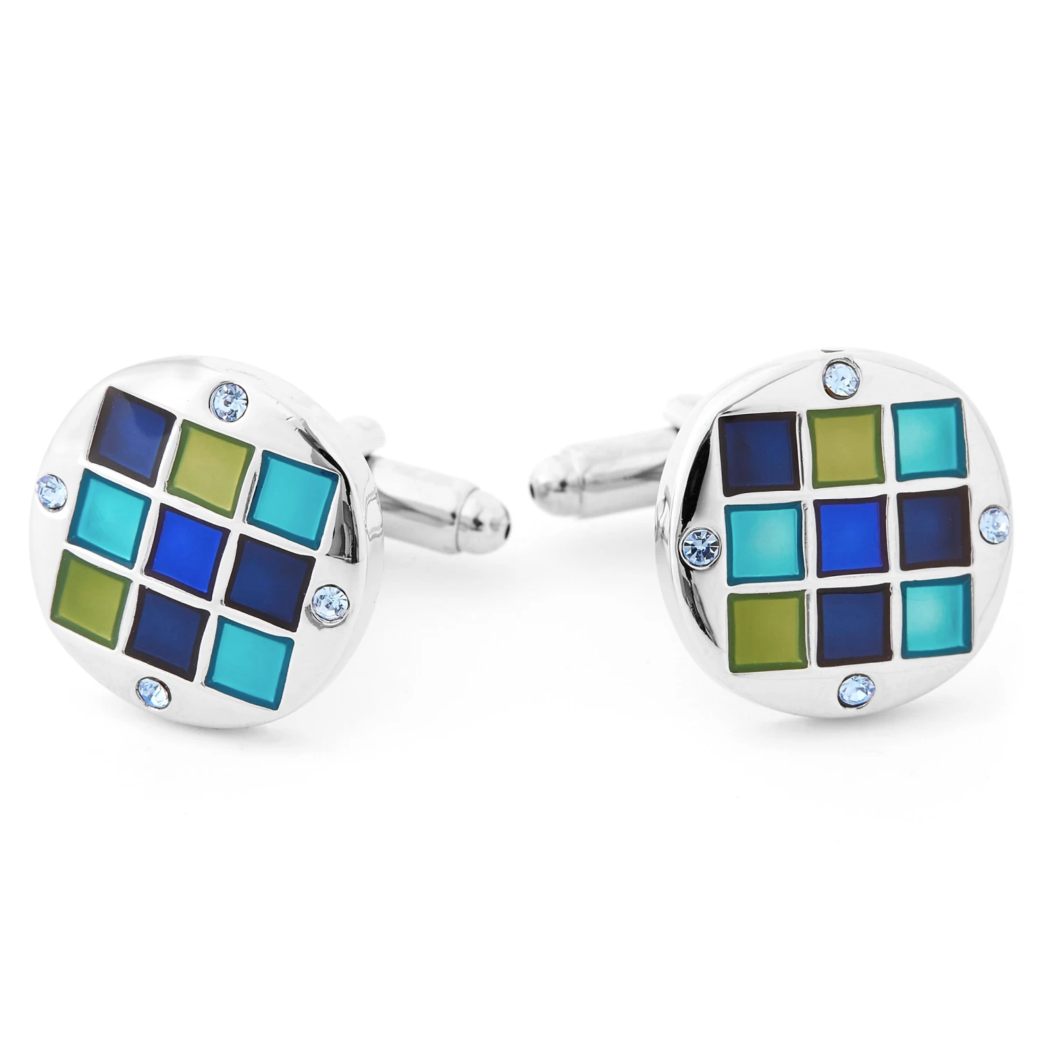 Silver-Tone Blue Marine Stone Cufflinks & Tie Clip Set - Image 2