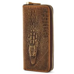 Brown Leather Wallet With Alligator Skin Pattern