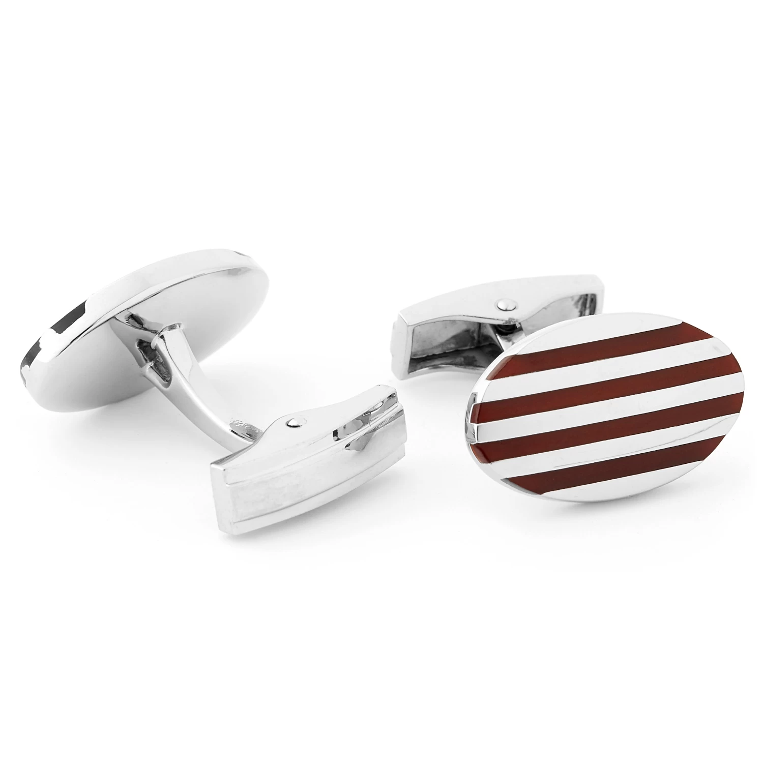 Silver-Tone & Brown Pinstripe Cufflinks & Tie Clip Set - Image 5