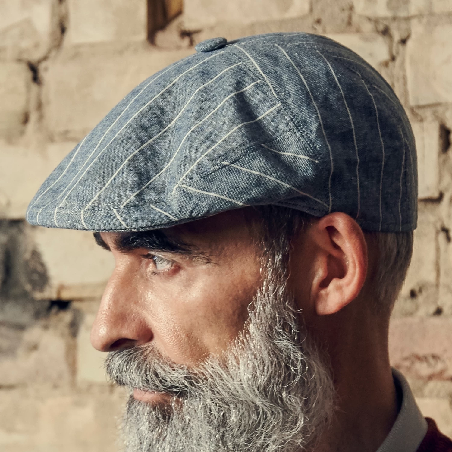 Moda | Deep Blue & White Striped Flat Cap - Image 7
