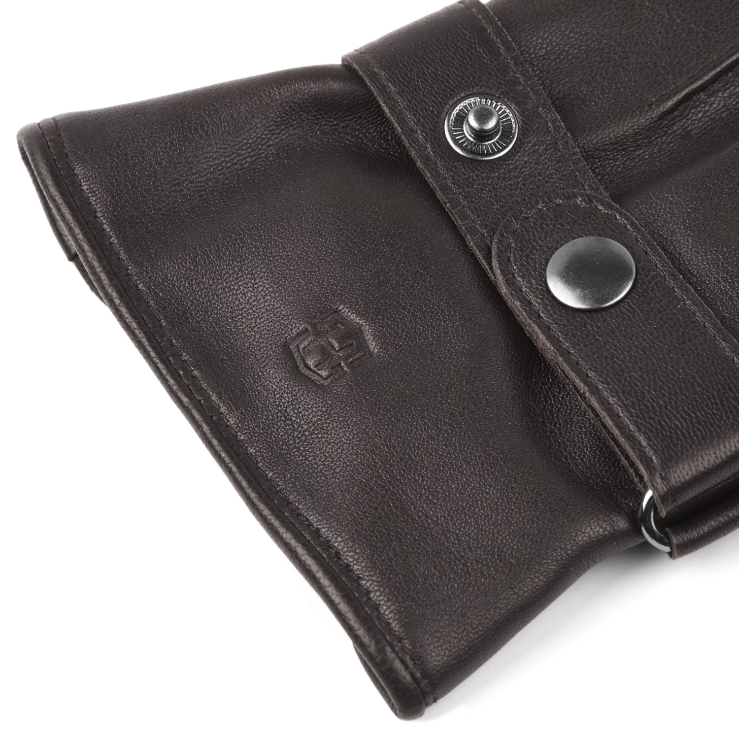 Strapped Dark Brown Touchscreen Compatible Sheep Leather Gloves - Image 2