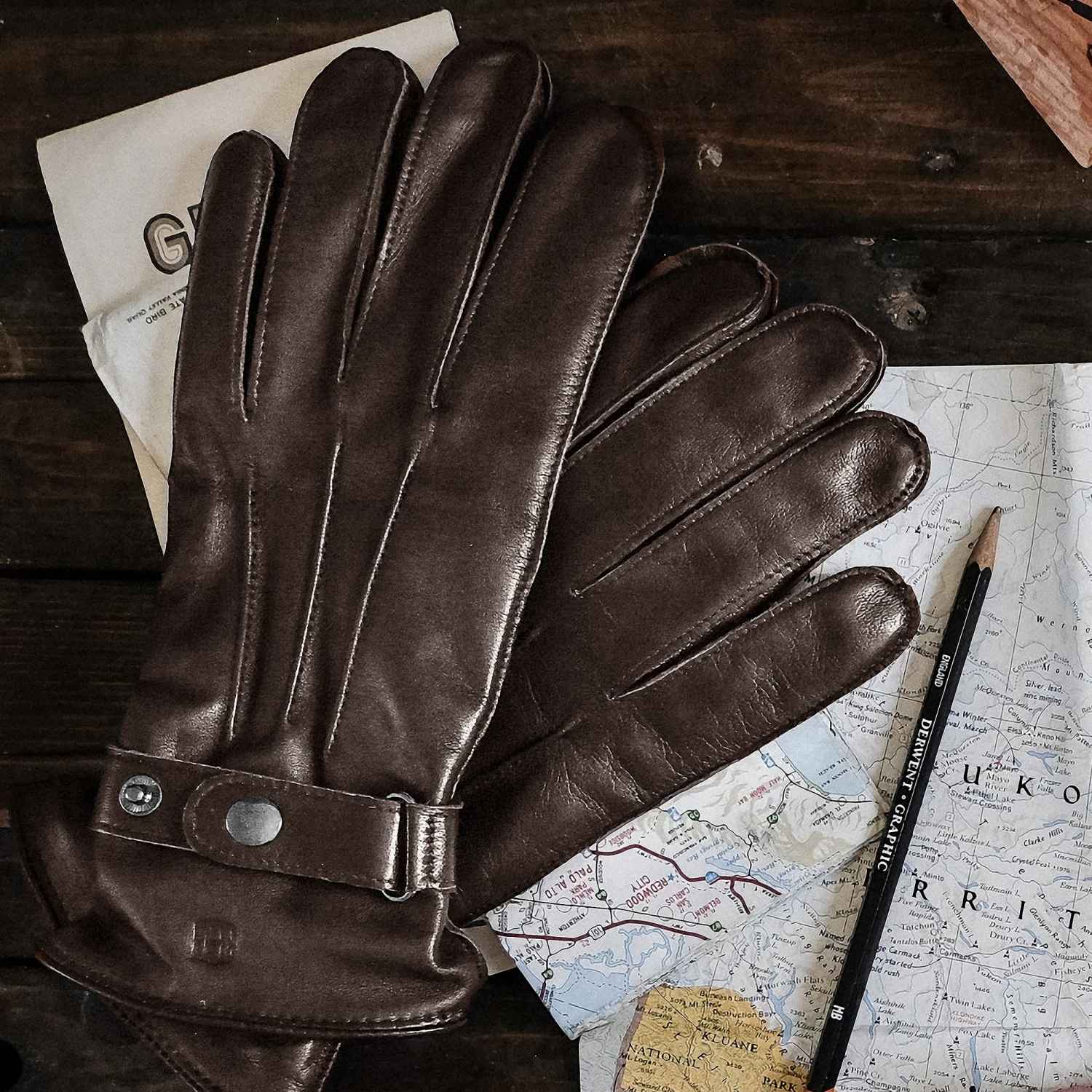 Strapped Dark Brown Touchscreen Compatible Sheep Leather Gloves - Image 3