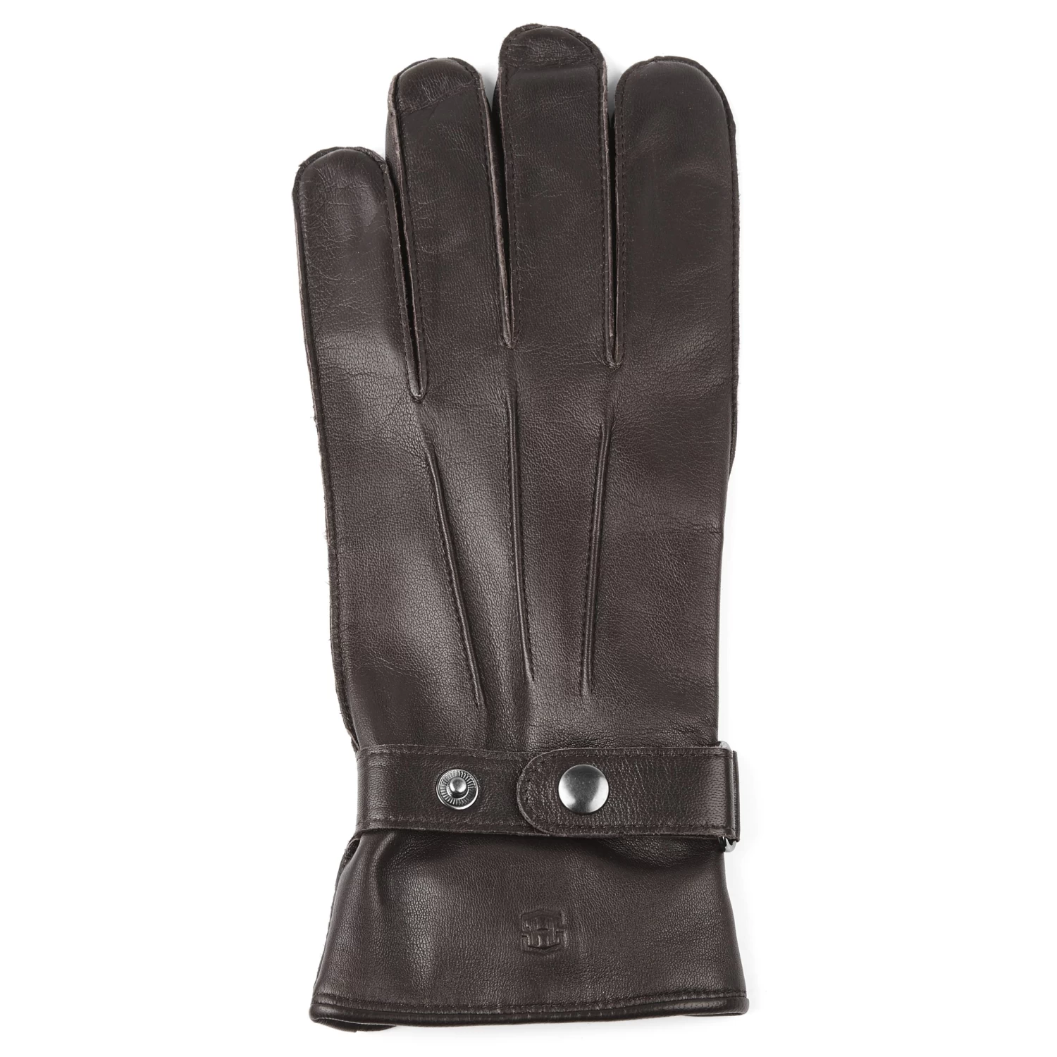 Strapped Dark Brown Touchscreen Compatible Sheep Leather Gloves - Image 4