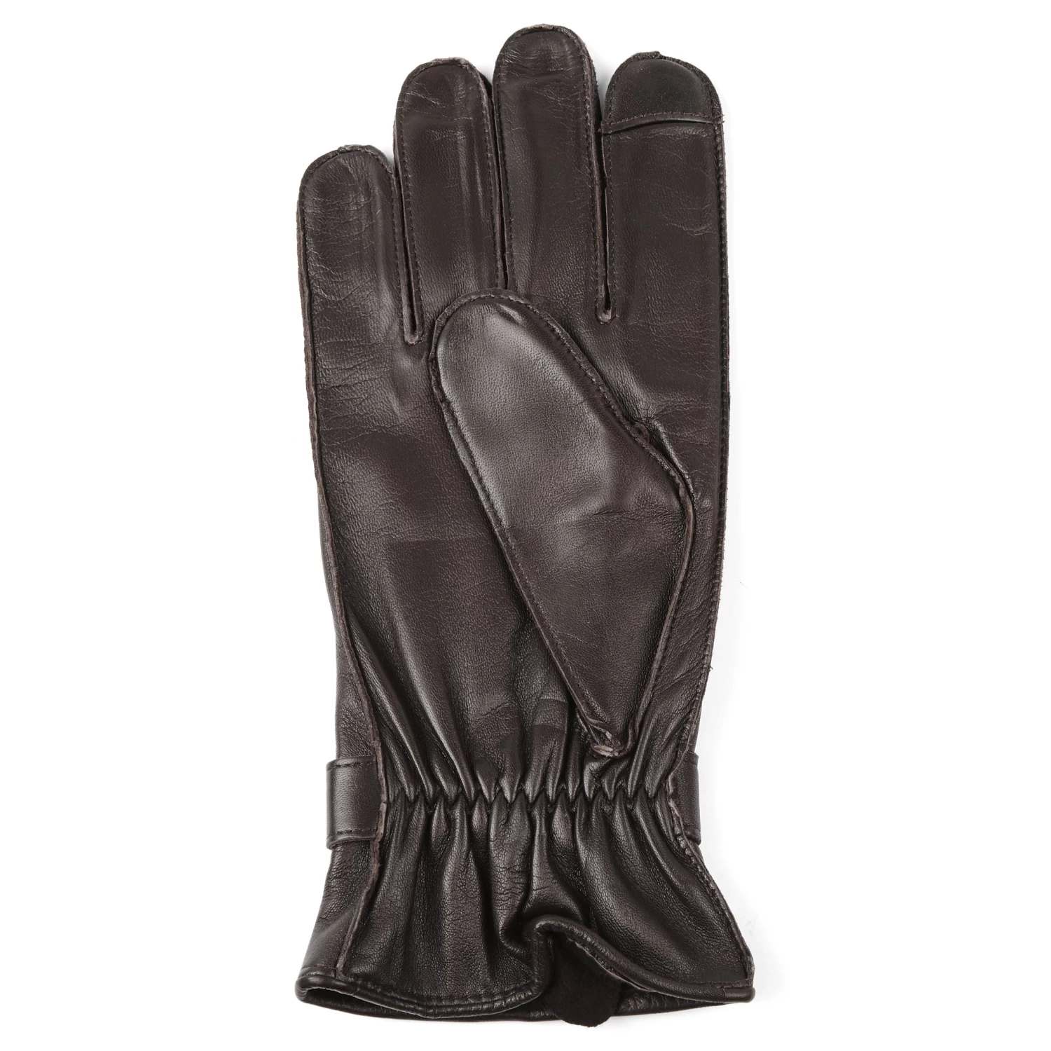 Strapped Dark Brown Touchscreen Compatible Sheep Leather Gloves - Image 5
