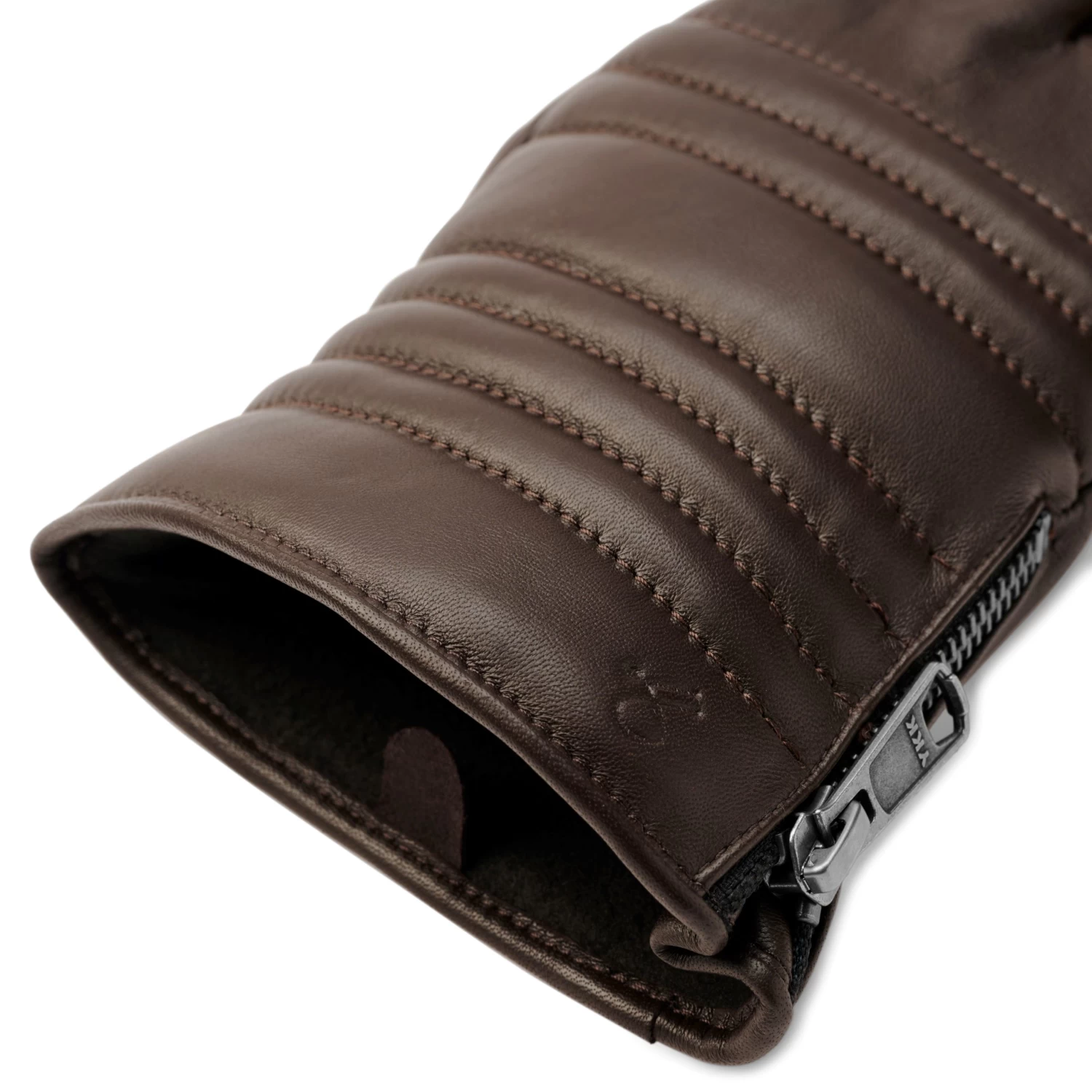 Brown Touchscreen Ribbed Leather Gloves - Image 4