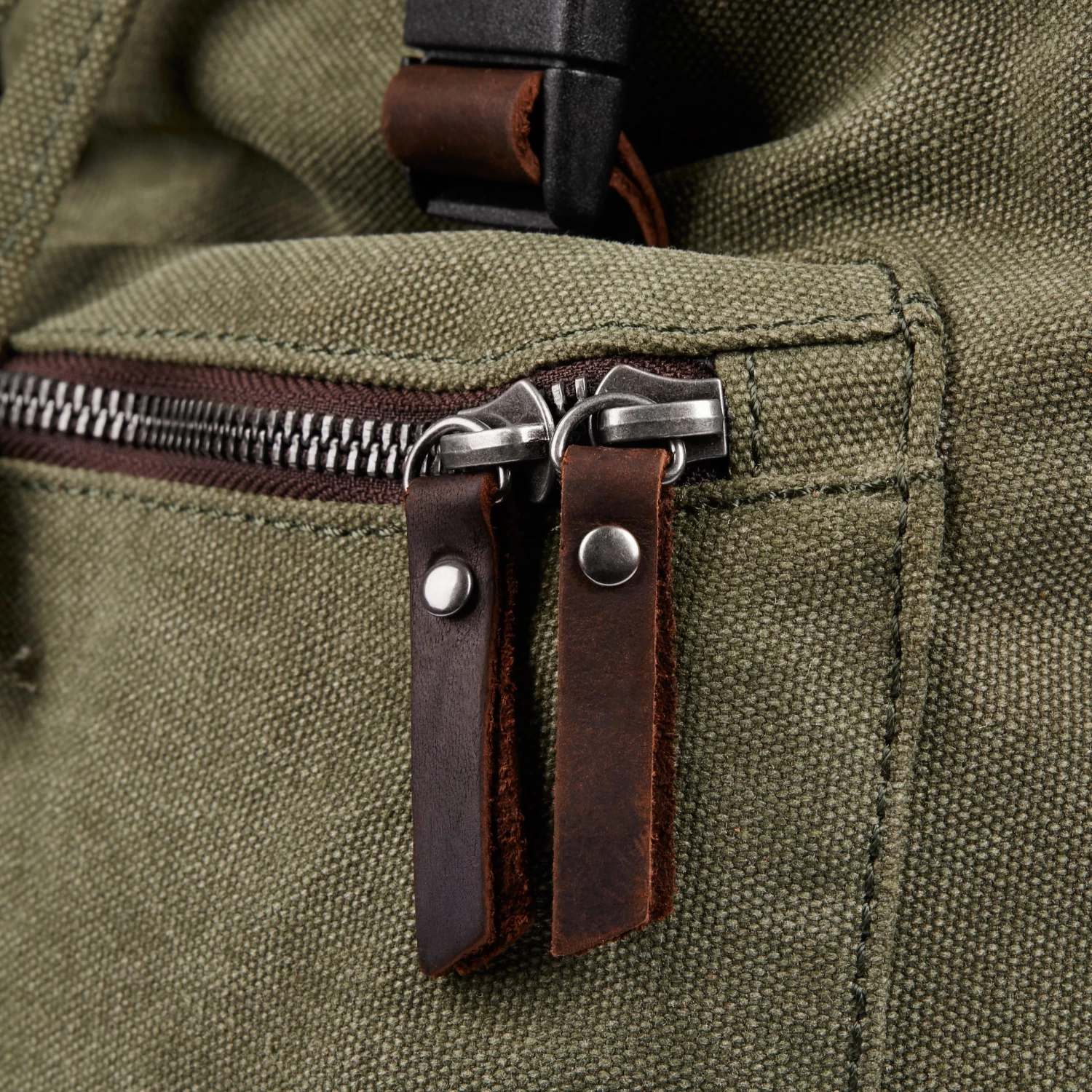 Tarpa | Olive Green Canvas & Dark Brown Leather Backpack - Image 10
