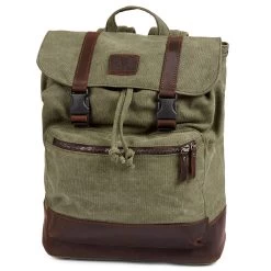 Tarpa | Olive Green Canvas & Dark Brown Leather Backpack