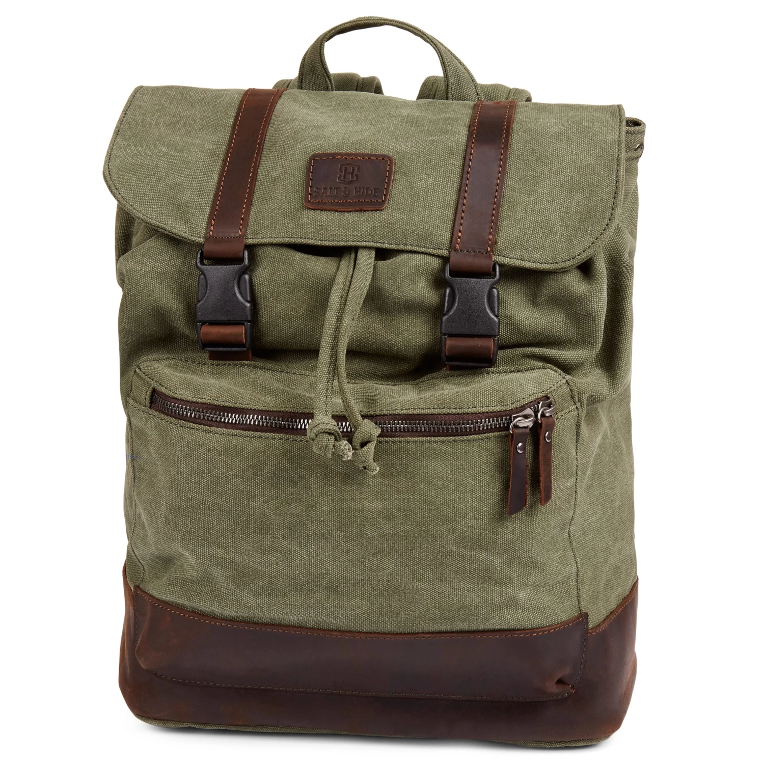 Tarpa | Olive Green Canvas & Dark Brown Leather Backpack